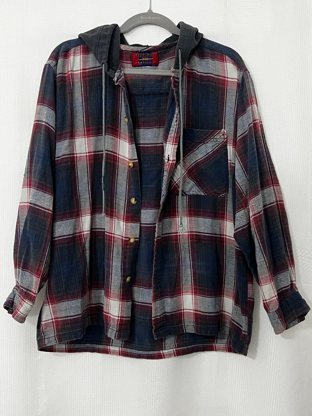 Vintage 90s Permit Platinum Hooded Flannel Shirt Jacket Plaid Grunge Shacket L